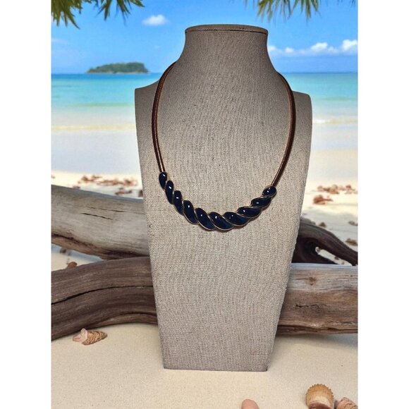 Unbranded Jewelry - Gold Tone Snake Chain Chocker with Twisted Blue Enamel 14"